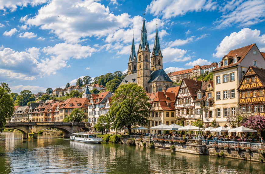 germany travel guide Charming riverside town under a blue sky