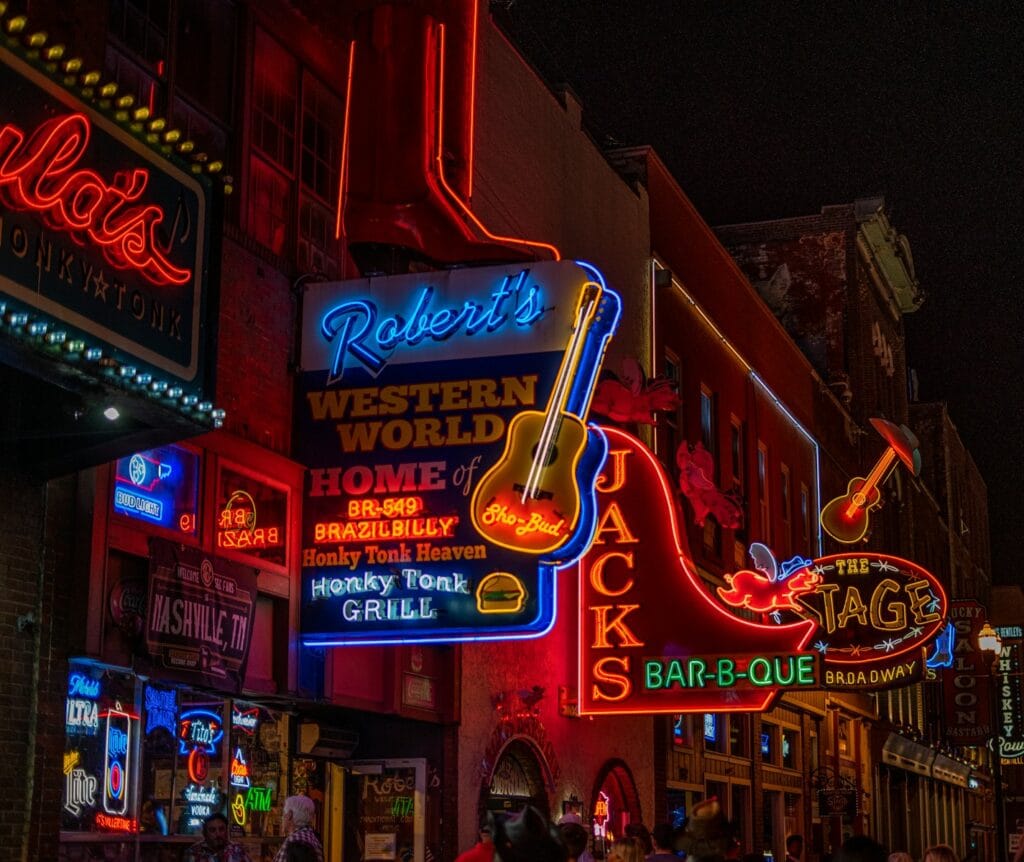 nashville tours, red and yellow led signage