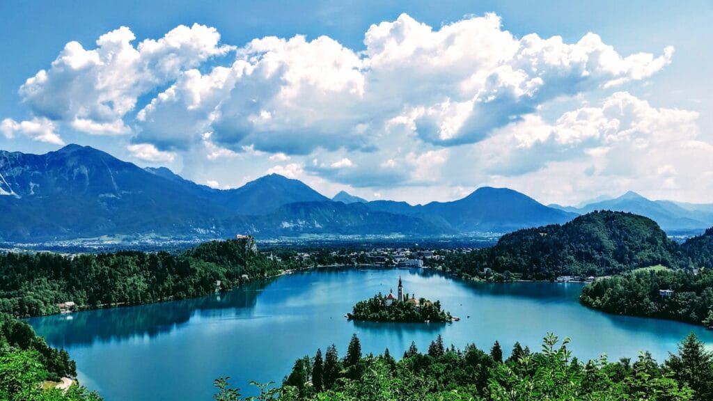 Lake Bled, Slovenia landscape photography of mountain raing