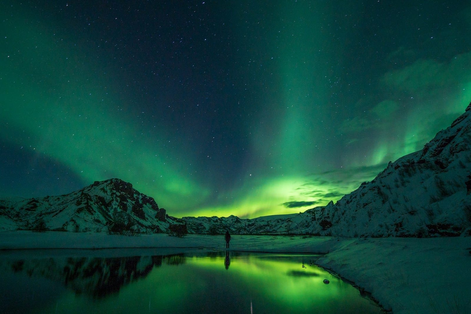 Iceland Travel Guide snow mountain with Aurora borealis