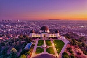 Los Angeles Travel Guide aerial view of white and brown dome concrete building