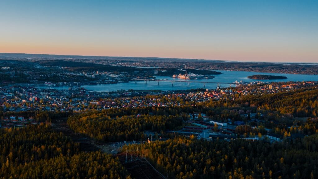 Sweden Tours aerial view of city during night time