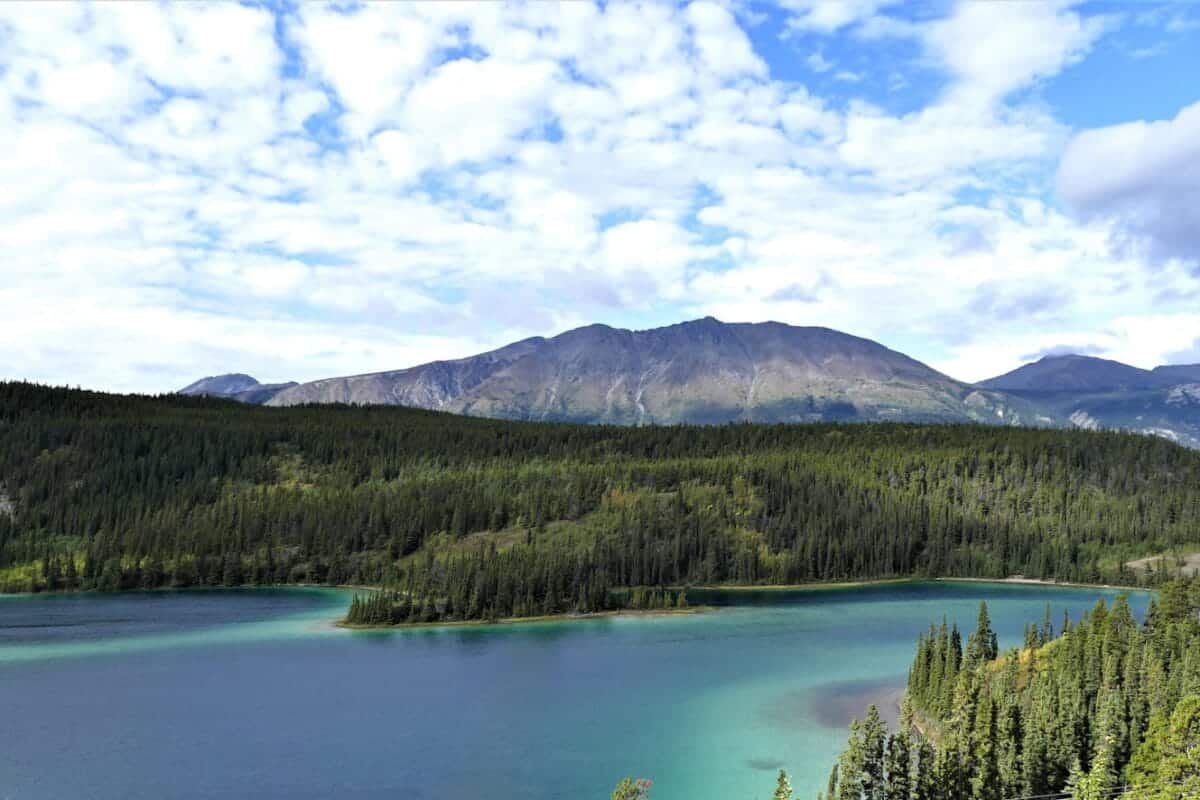 yUKON CANADA green trees near lake under white clouds and blue sky during daytime