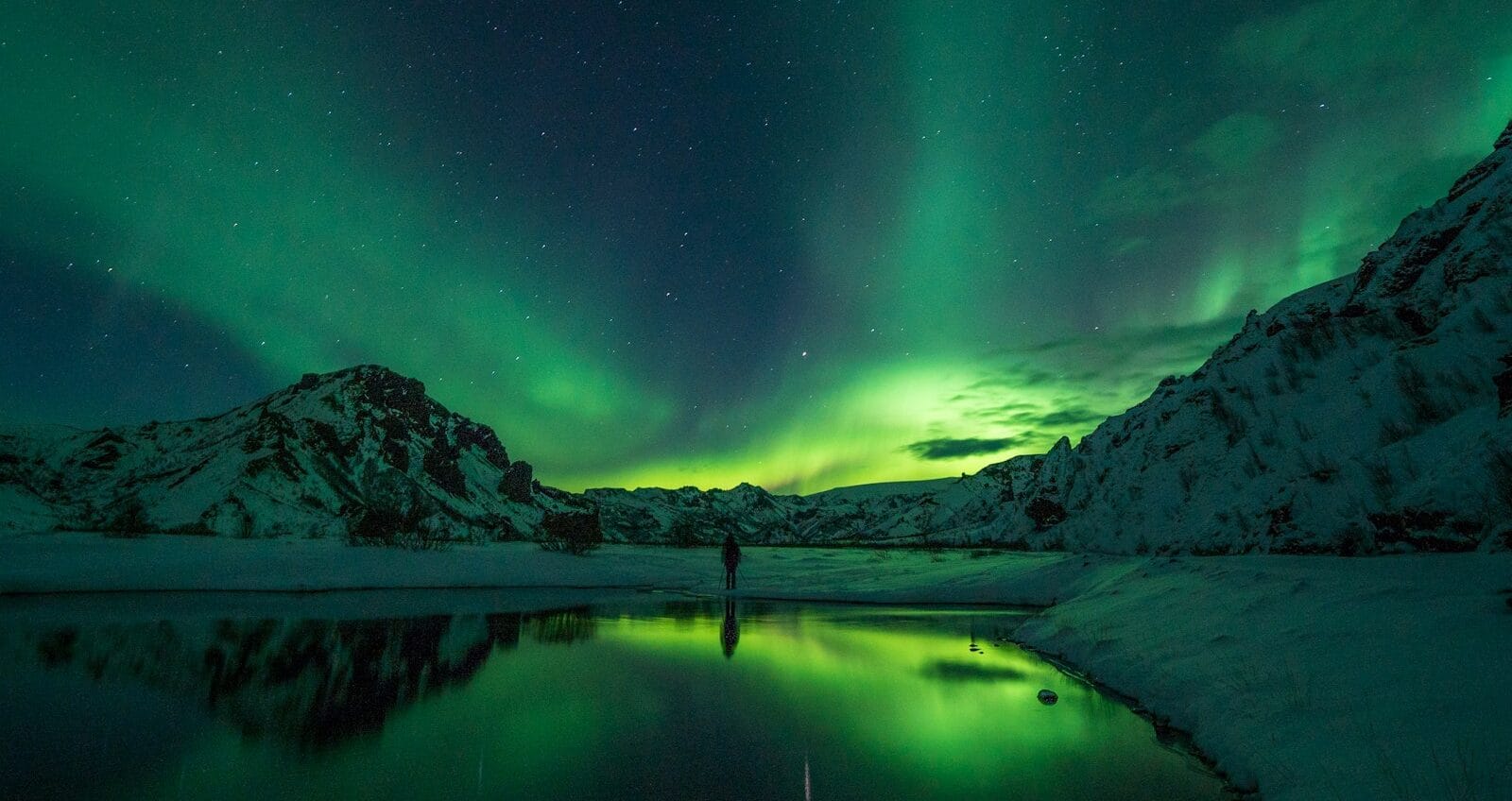 Iceland Tours snow mountain with Aurora borealis