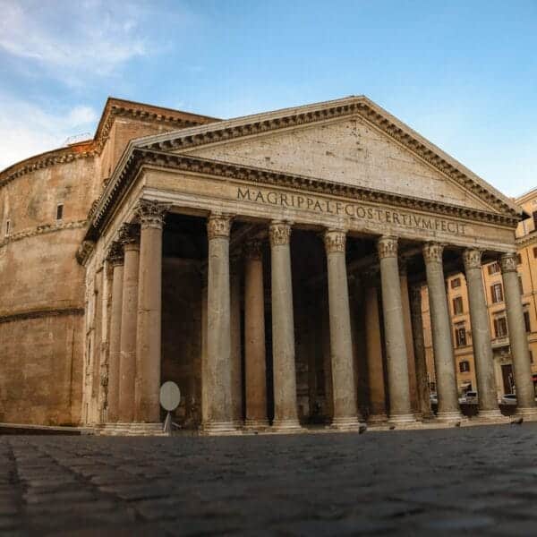 Pantheon a large building with columns on the front of it