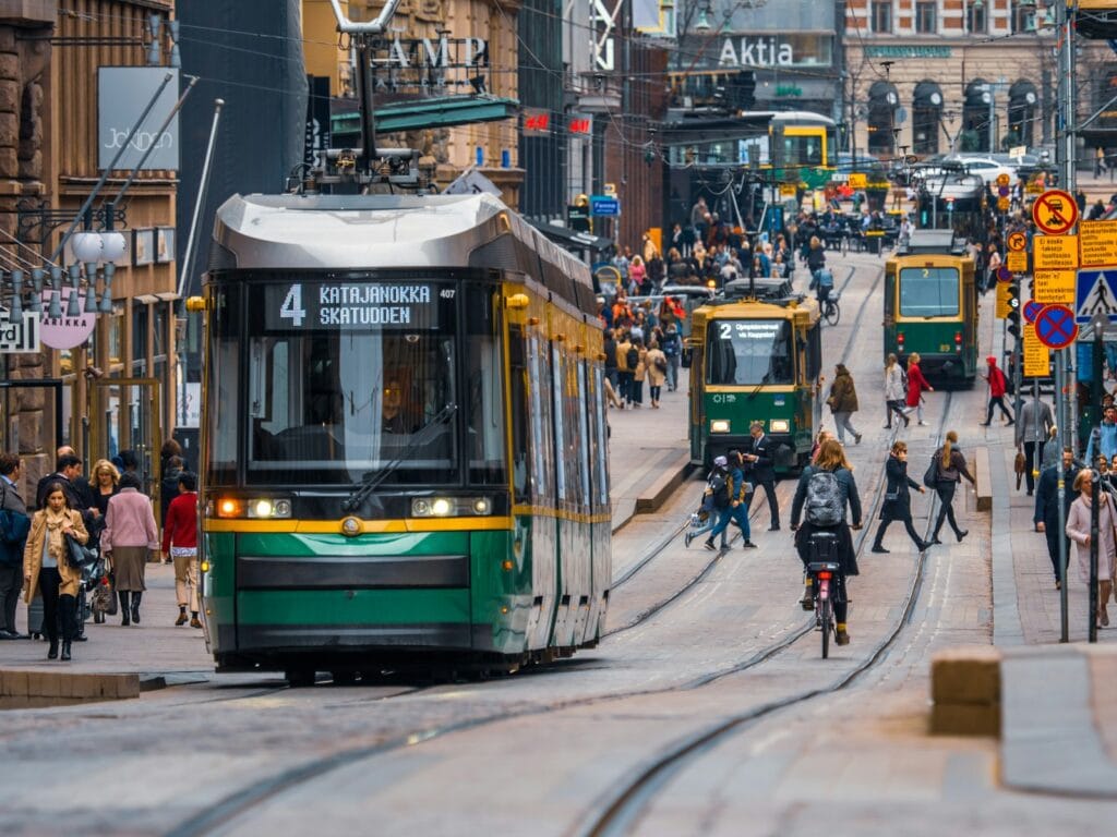 Finland Tours green and yellow city tram