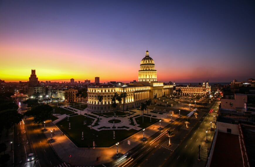 Cuba travel guide white and black dome building during sunset
