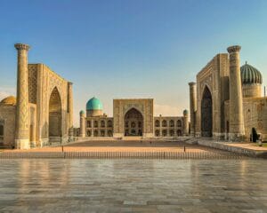 Uzbekistan Travel Guide A large building with a blue dome on top of it