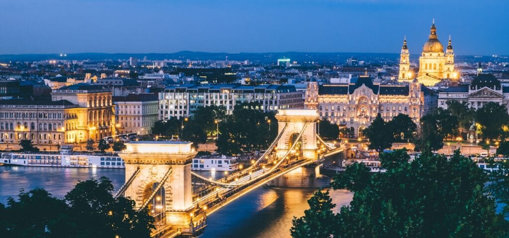 Hungary Travel Guide landscape photo of bridge with lights