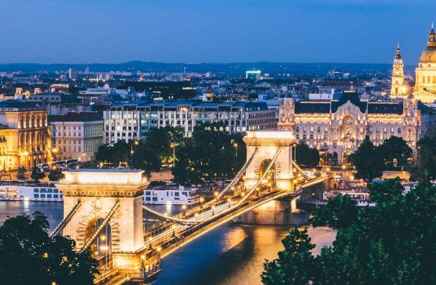 Hungary Travel Guide landscape photo of bridge with lights