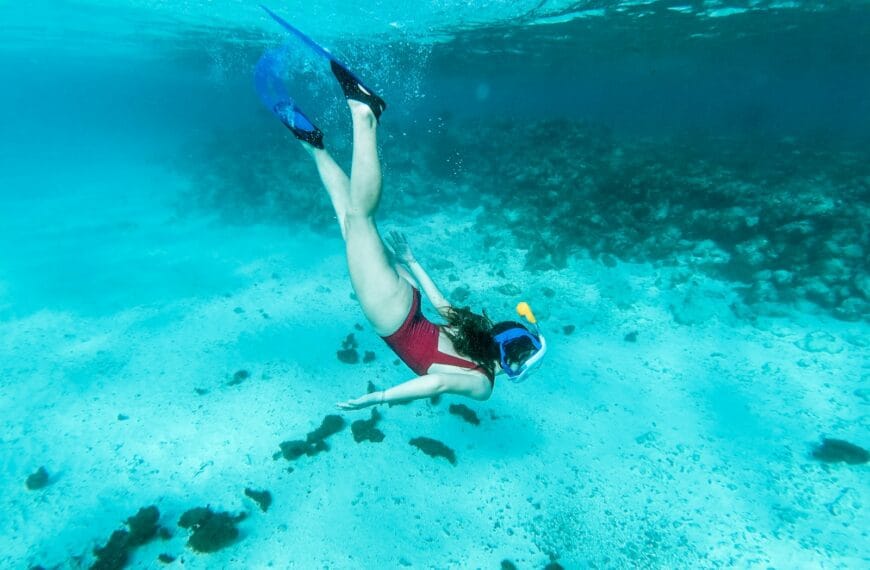 Molokini Crater Tours woman in blue and black bikini swimming in the sea