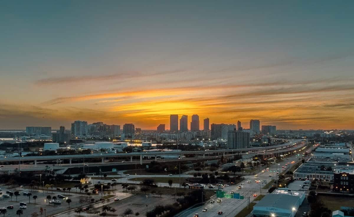 tampa tours a view of a city at sunset from a tall building