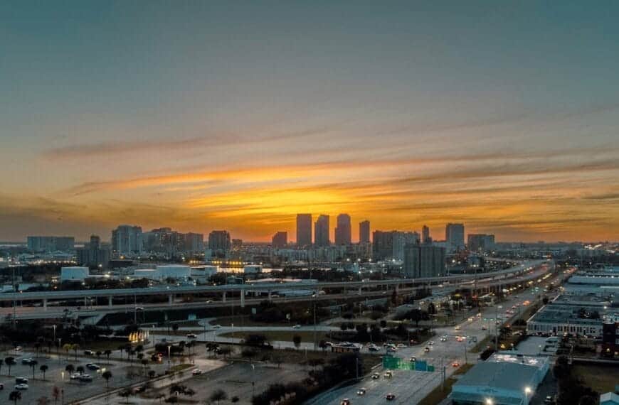 tampa tours a view of a city at sunset from a tall building