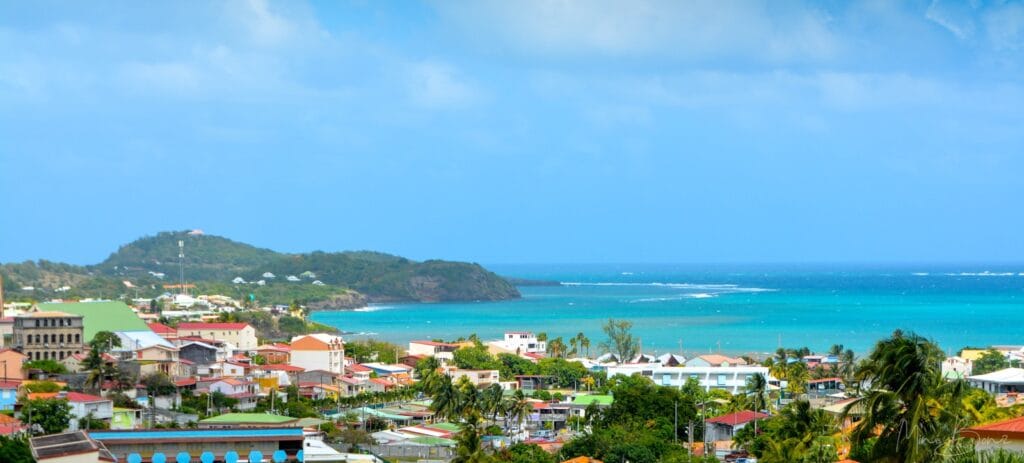 Martinique Tours a view of a city with a body of water in the background