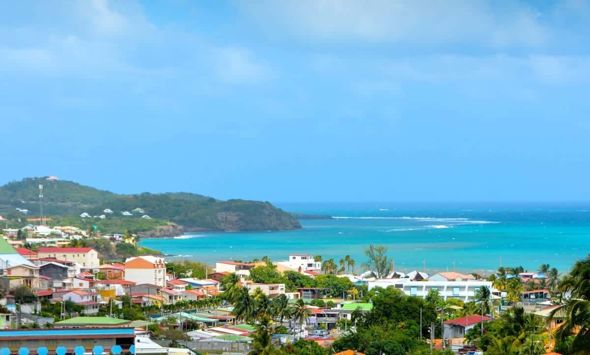 Martinique Tours a view of a city with a body of water in the background