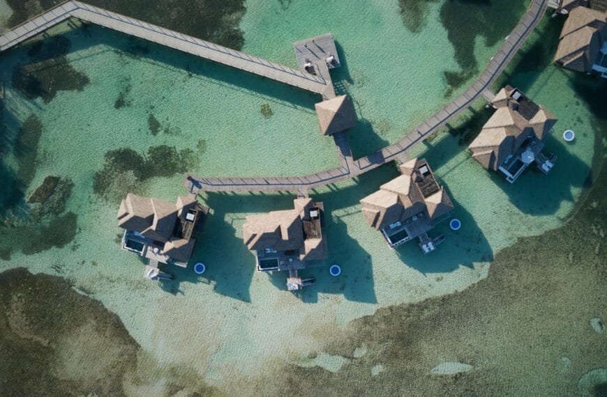 Jamaica Tours a bird's eye view of a group of huts in the water