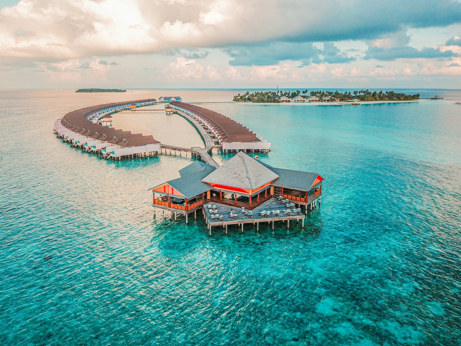 Maldives Tours aerial photography of resort rooms and island
