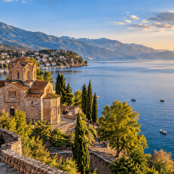 North Macedonia Travel Guide, Byzantine Church Overlooking a Serene Lake
