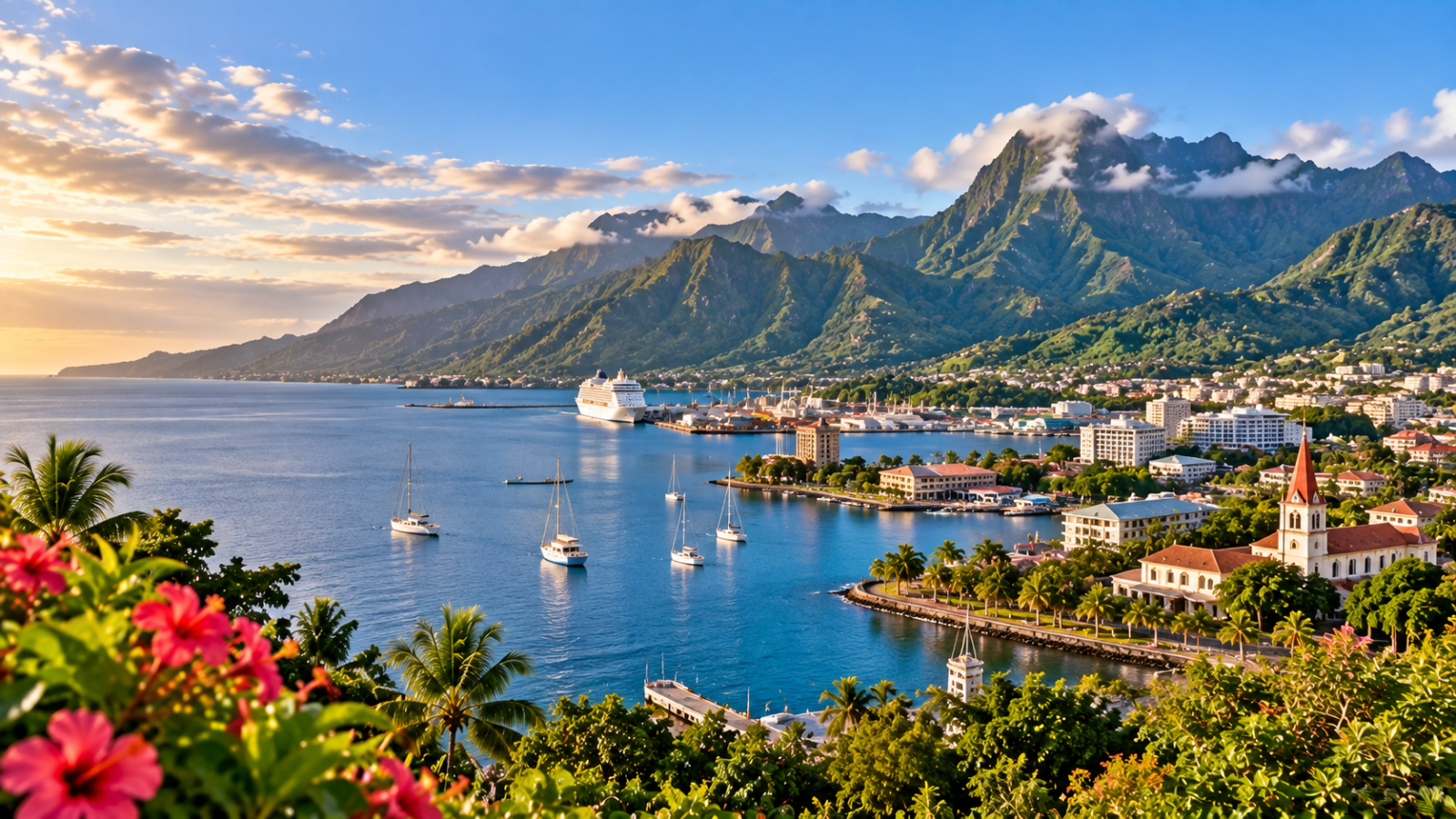 Tahiti Travel Guide, Tahiti Harbor Beneath Mountain Peaks