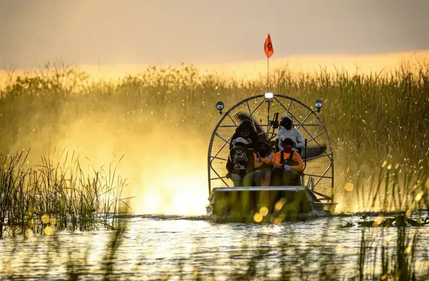 Everglades Travel Guide a couple of people on a boat in a body of water