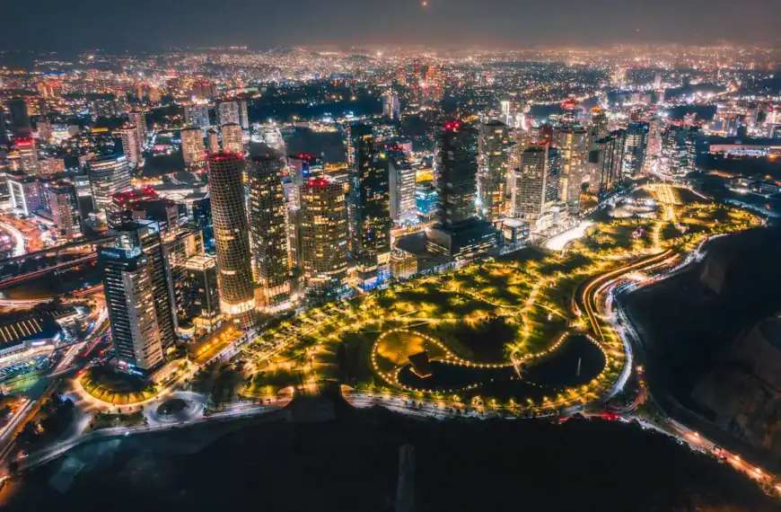 Mexico City aerial view of city buildings during night time