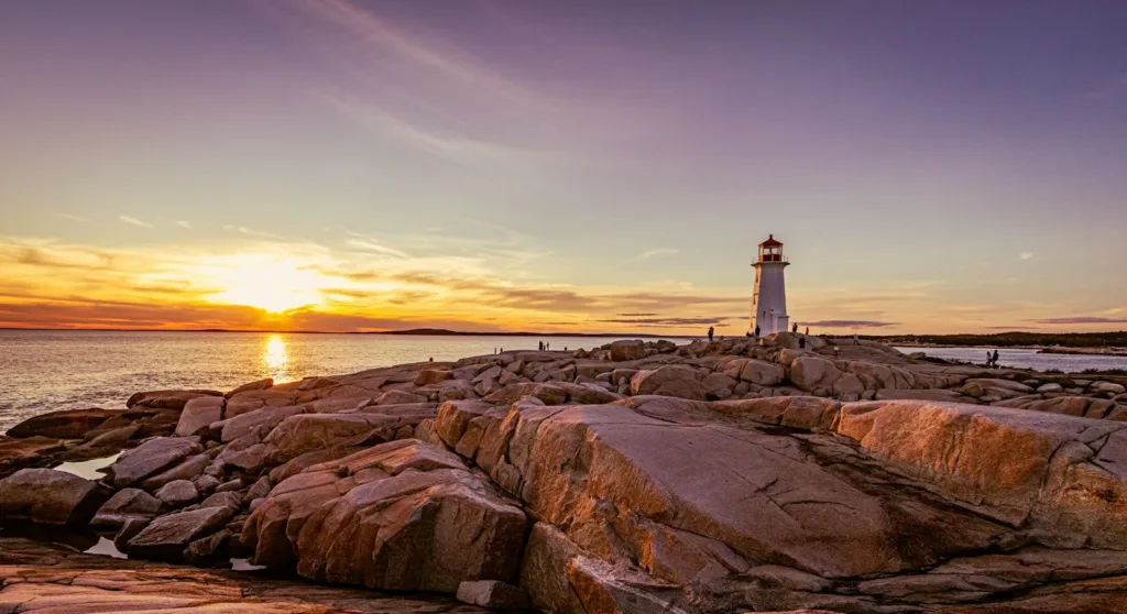Nova Scotia Travel Guide a lighthouse sitting on top of a rocky shore