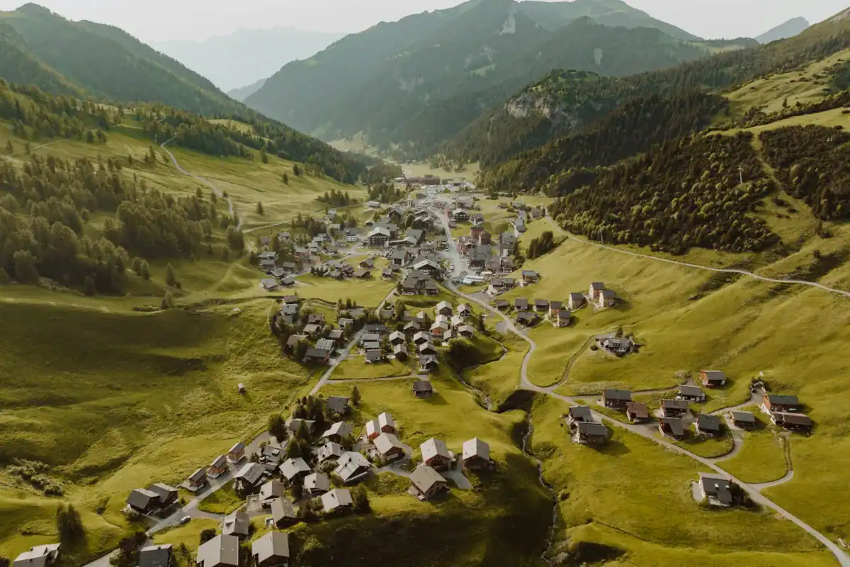 Liechtenstein Travel Guide an aerial view of a village in the mountains