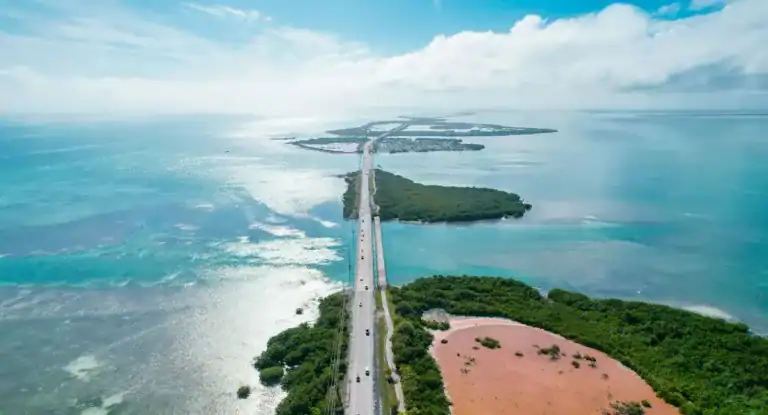 Florida Keys An aerial view of a highway near the ocean