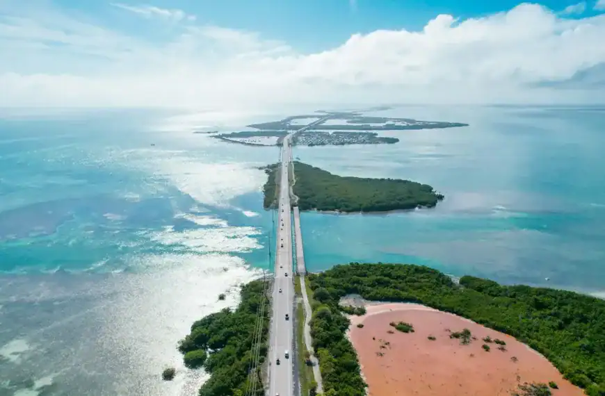 Florida Keys An aerial view of a highway near the ocean