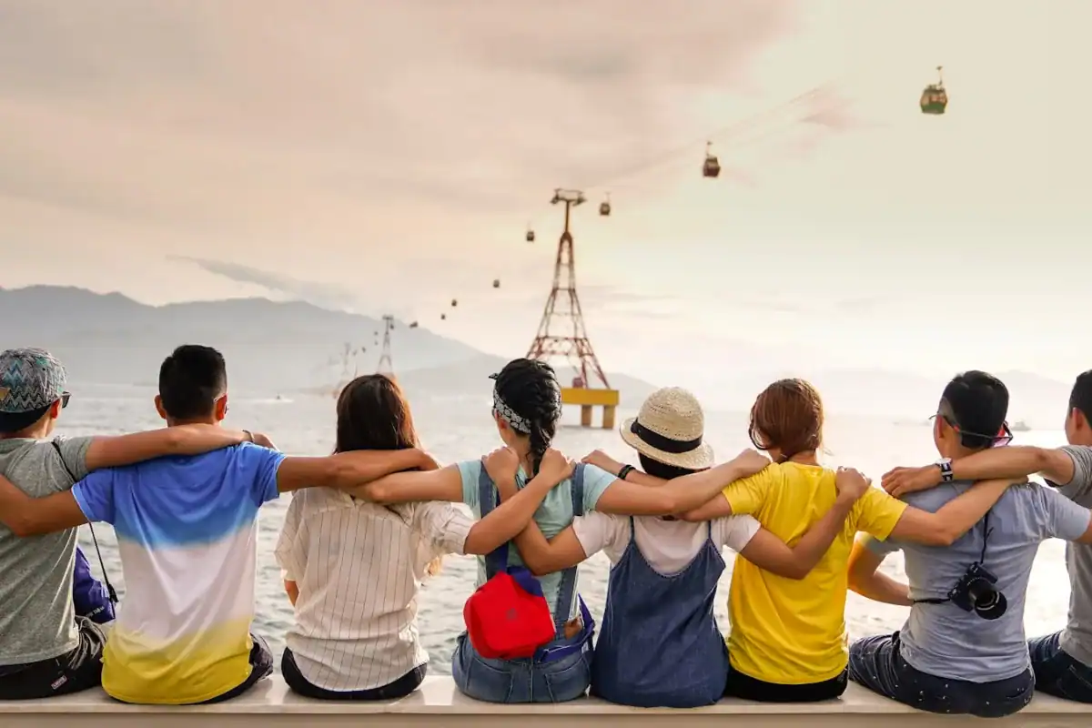 Free Travel Templates people holding shoulders sitting on wall