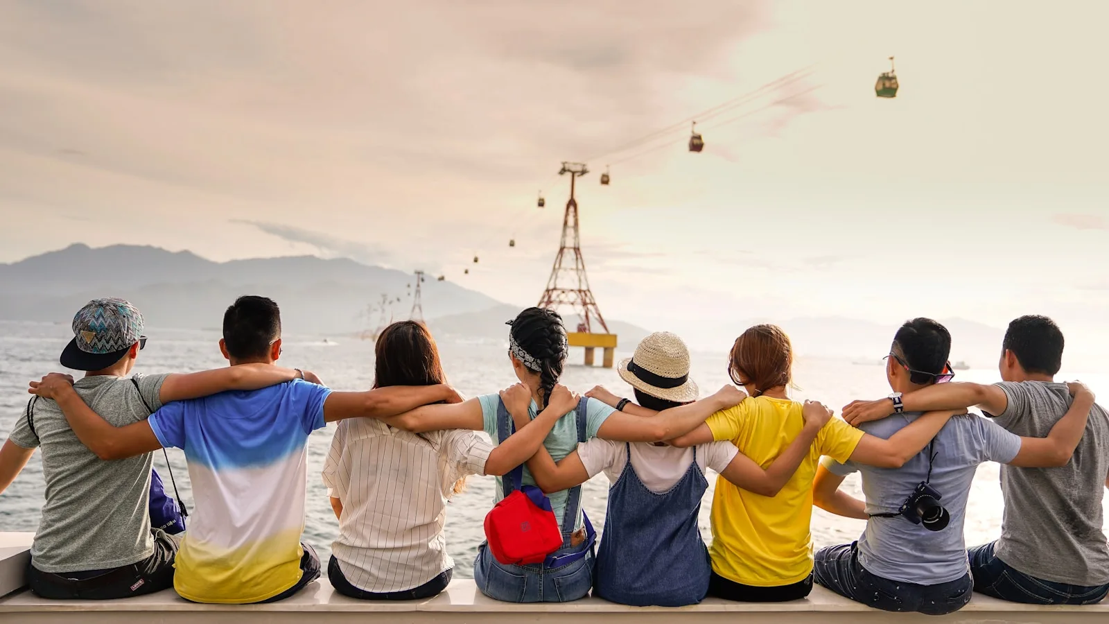 Free Travel Templates people holding shoulders sitting on wall