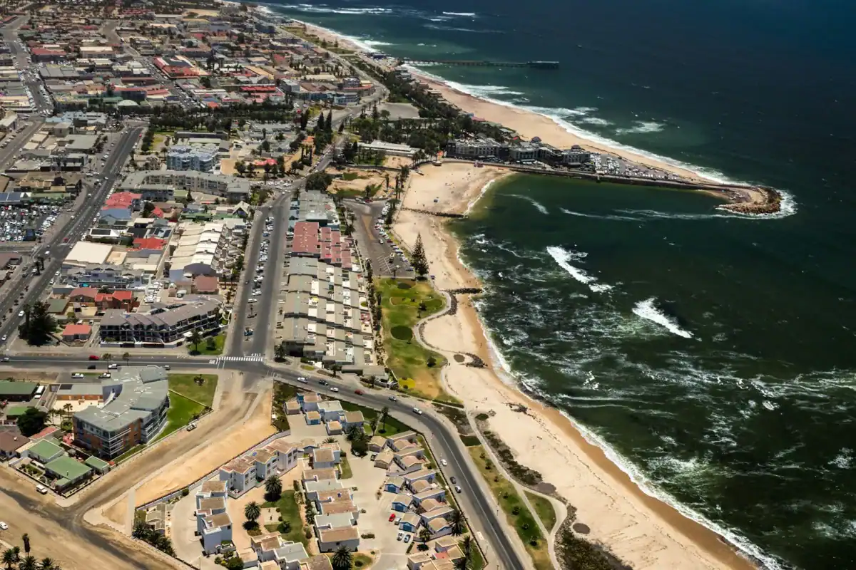 Namibia Travel Guide aerial view of city buildings near body of water during daytime