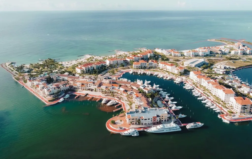 Punta Cana Travel Guide an aerial view of a marina in the middle of the ocean