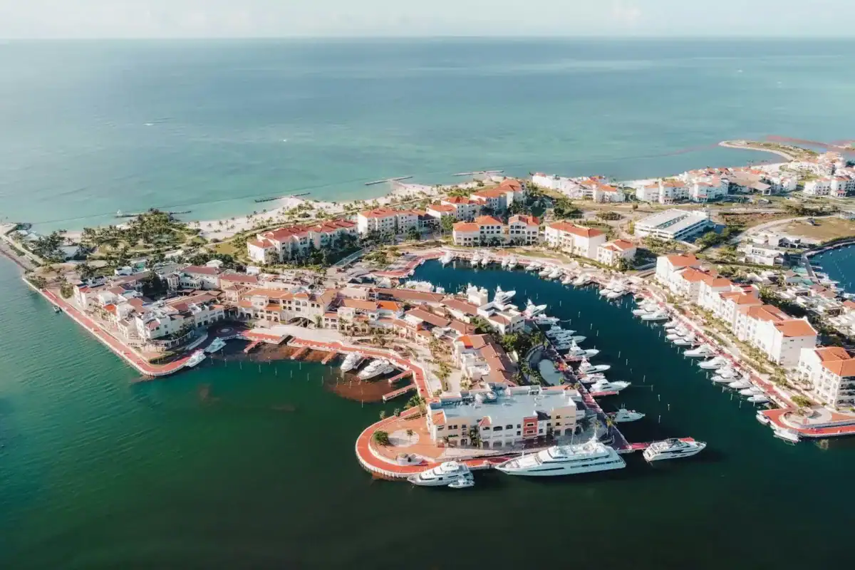 Punta Cana Travel Guide an aerial view of a marina in the middle of the ocean