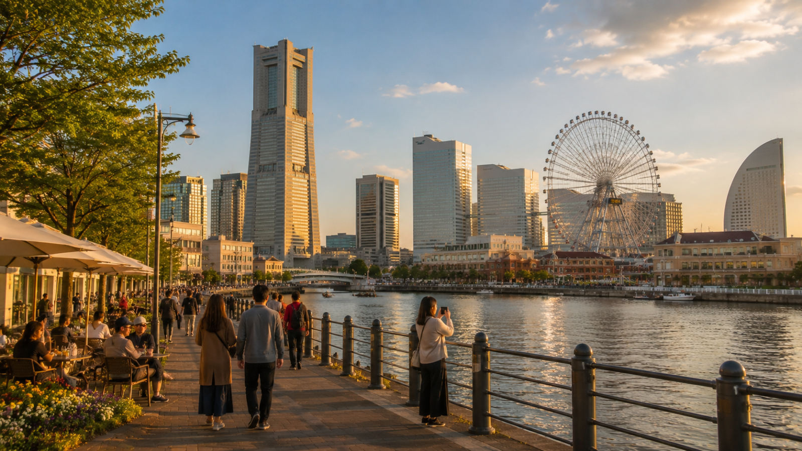 Golden hour at the waterfront promenade