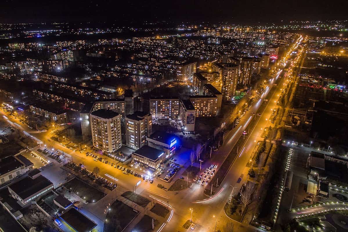 Kyrgyzstan Tours aerial view of city during night time