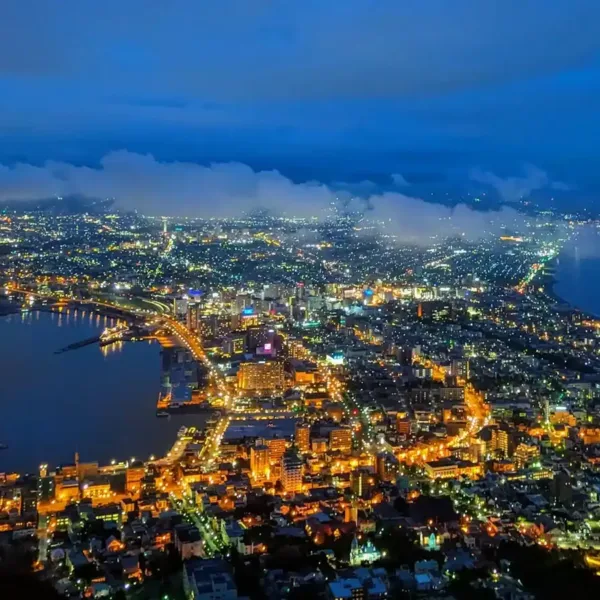 Hokkaido Travel Guide An aerial view of a city at night