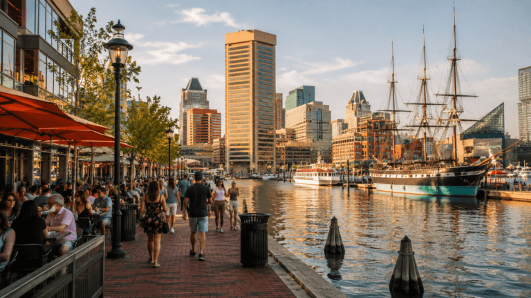 Golden hour at the waterfront promenade