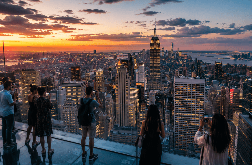 City skyline at sunset from observation deck
