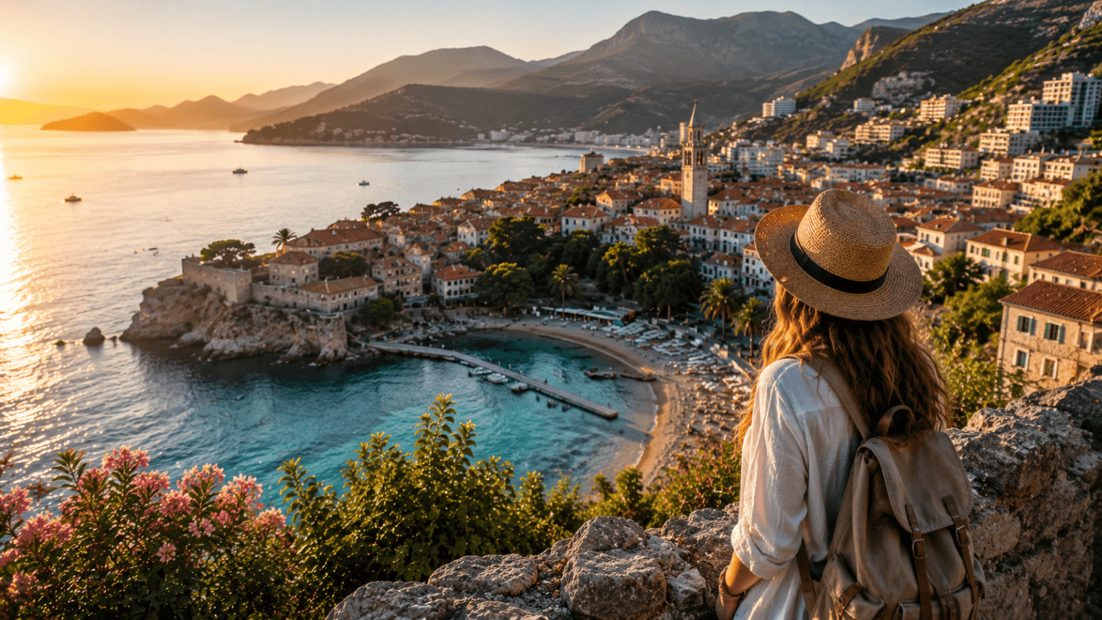 Serene sunset over coastal town