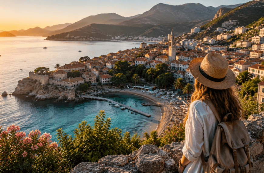 Serene sunset over coastal town