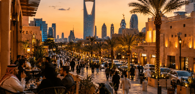 Golden hour at the city promenade