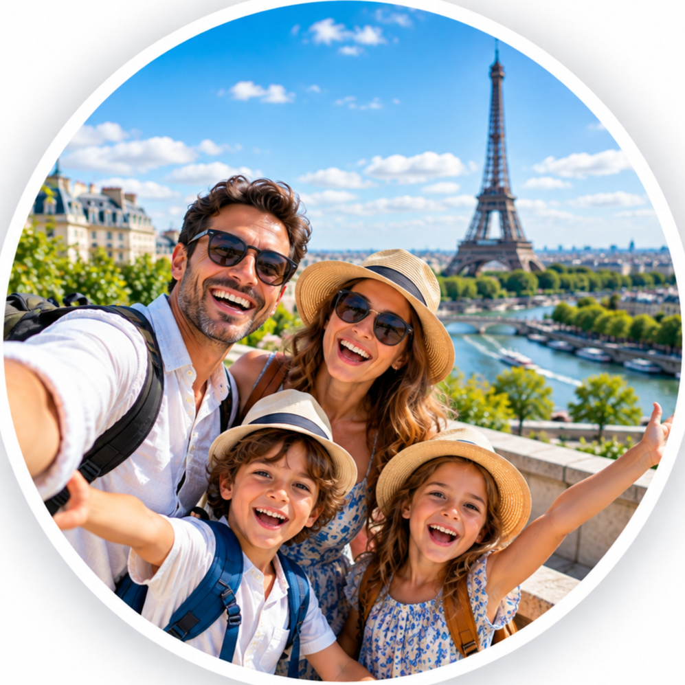 Happy family with children enjoying a vacation together