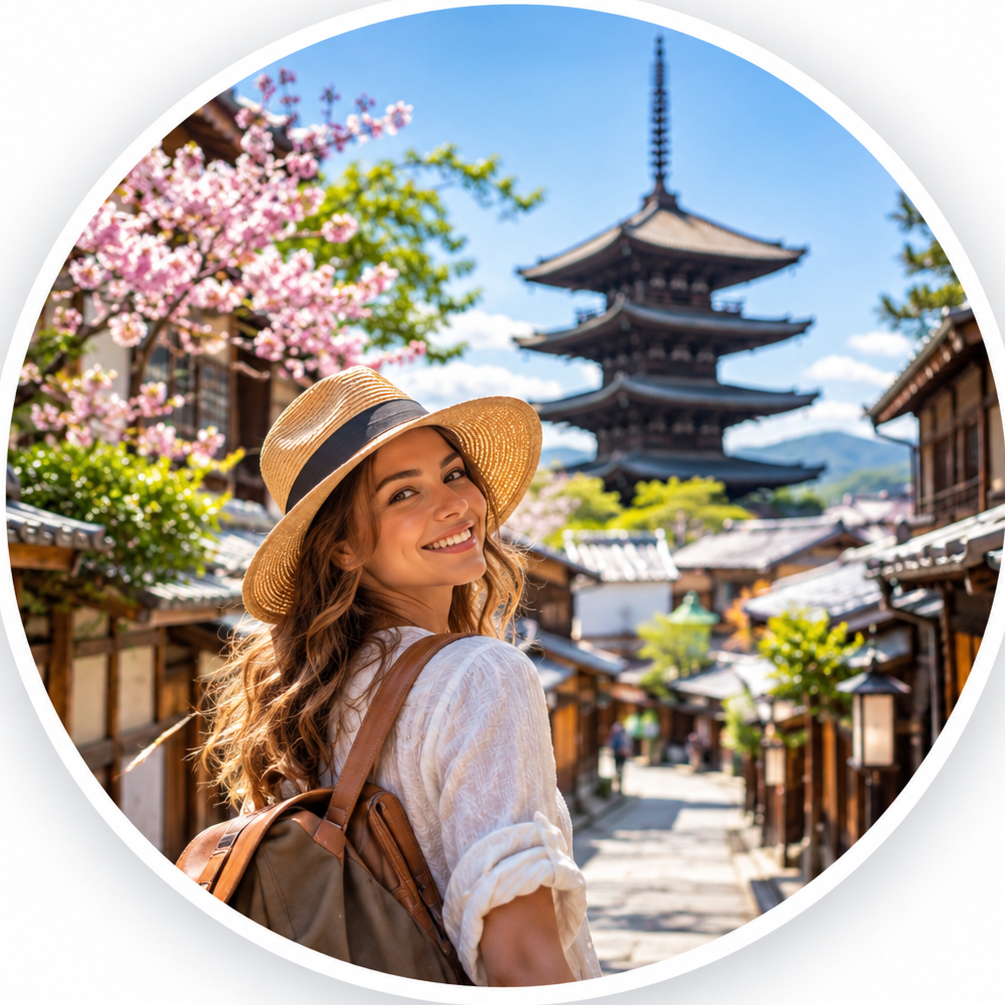 Happy female traveler exploring a scenic destination
