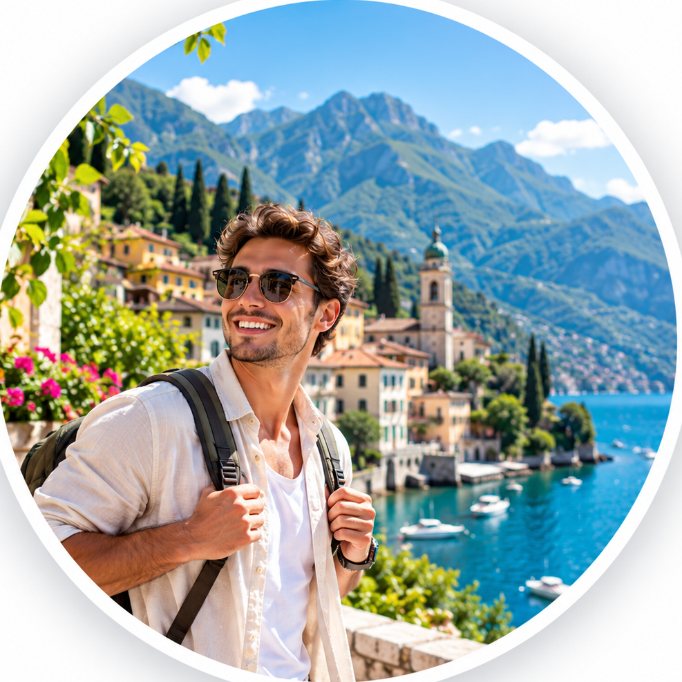 Male traveler enjoying a scenic vacation destination